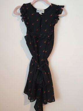Wildfox Black Red Roses-Print Mini Dress, Small